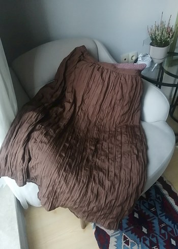 Bohem Tarzı Kahverengi Keten Uzun Elbise balon buruşuk görünümlü - Görsel 4