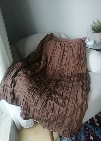 Bohem Tarzı Kahverengi Keten Uzun Elbise balon buruşuk görünümlü - Görsel 6