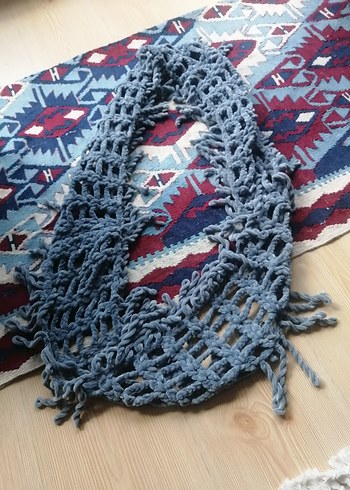 Gri Bohem Örgü Kadın Şal boyunluk - Görsel 2