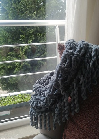 Gri Bohem Örgü Kadın Şal boyunluk - Görsel 5