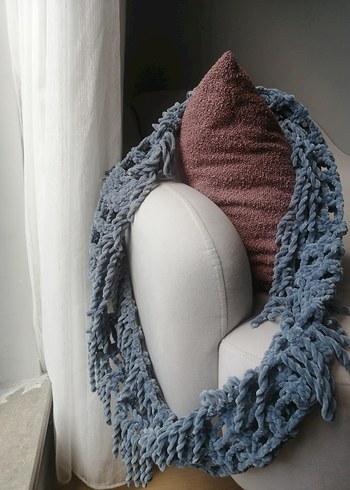 Gri Bohem Örgü Kadın Şal boyunluk - Görsel 3