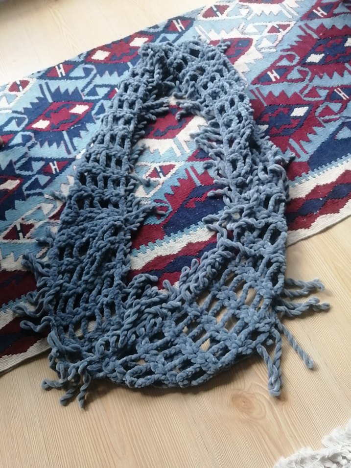 Gri Bohem Örgü Kadın Şal boyunluk - Görsel 2