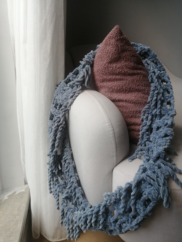 Gri Bohem Örgü Kadın Şal boyunluk - Görsel 3