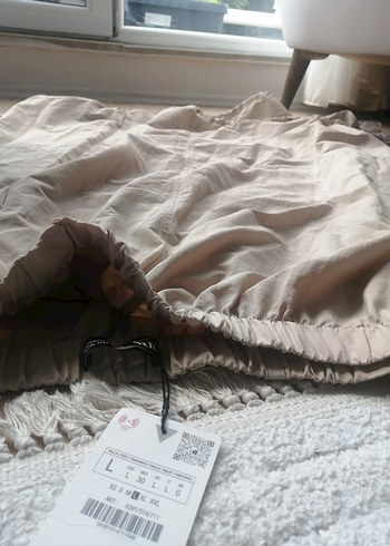 Bej Midi Keten Salaş Etek balon paraşüt modal kumaş etek - Görsel 6