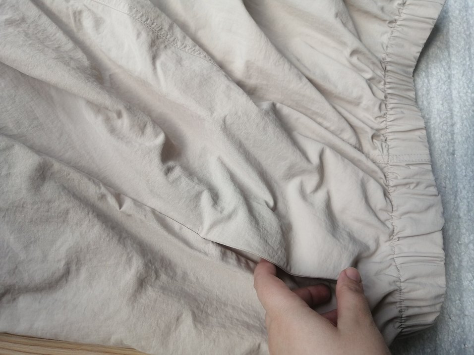 Bej Midi Keten Salaş Etek balon paraşüt modal kumaş etek - Görsel 5