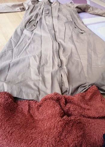 Bej Uzun Kadın Yağmurluk trençkot  Drapeli - Görsel 2