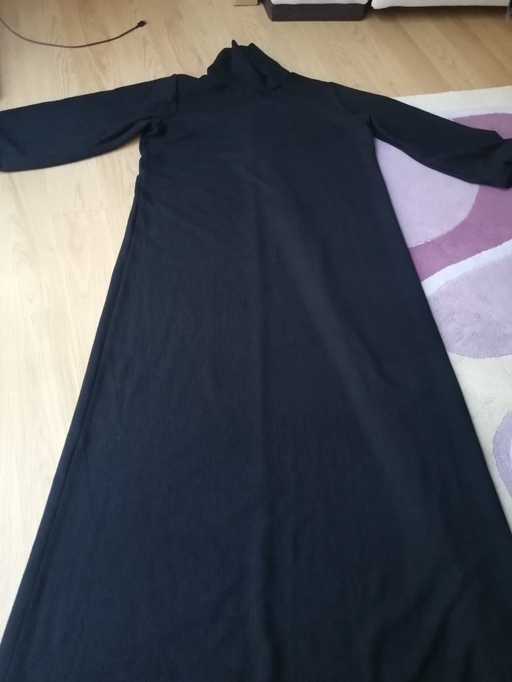 Uzun Siyah Drapeli Kadın Elbise - Görsel 3