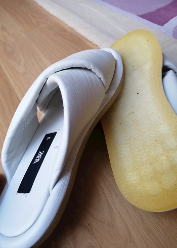 Beyaz deri zara Kadın Terlik - Görsel 6