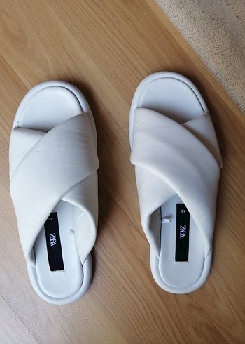 Beyaz deri zara Kadın Terlik - Görsel 5