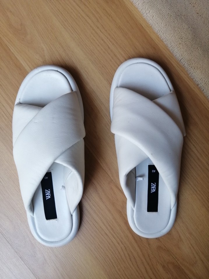 Beyaz deri zara Kadın Terlik - Görsel 5