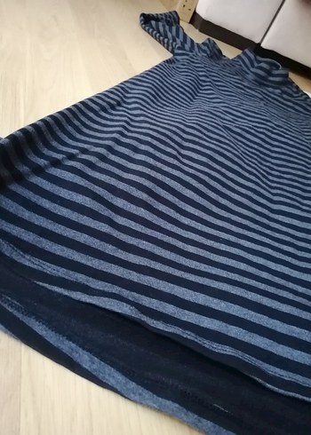 Gri Çizgili Yüksek Yakalı tunik Elbisesi - Görsel 4