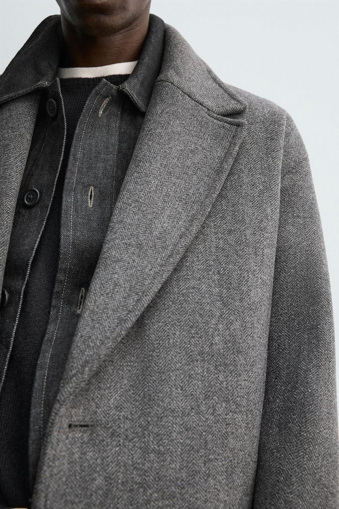 Düğmeli Krem Rengi Erkek Kaban zara - Görsel 4