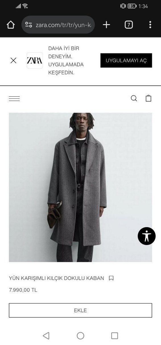 Düğmeli Krem Rengi Erkek Kaban zara - Görsel 3