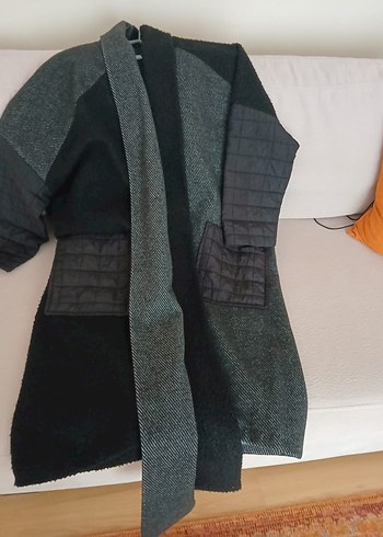 Kırmızı Drapeli keçe kapiton oversize kaban - Görsel 4