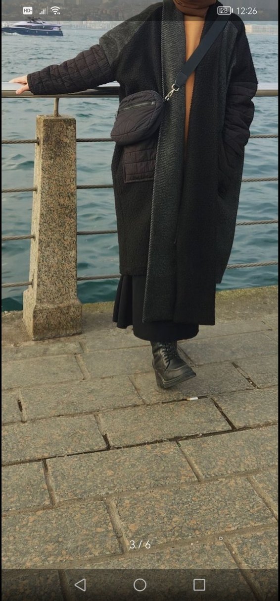 Kırmızı Drapeli keçe kapiton oversize kaban - Görsel 2