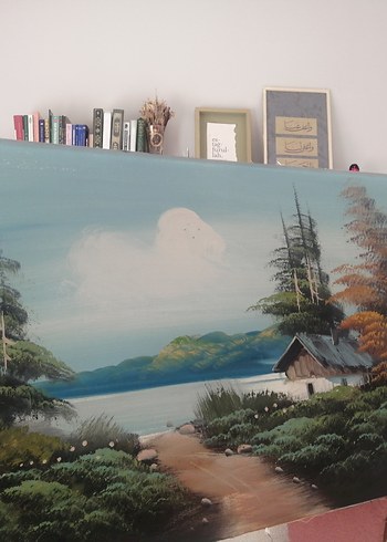 Renkli Doğa Manzarası Tablosu yağlı boya imzalı 50 yıllık resim - Görsel 9