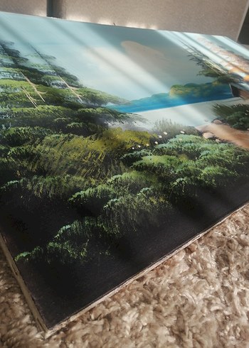 Renkli Doğa Manzarası Tablosu yağlı boya imzalı 50 yıllık resim - Görsel 2