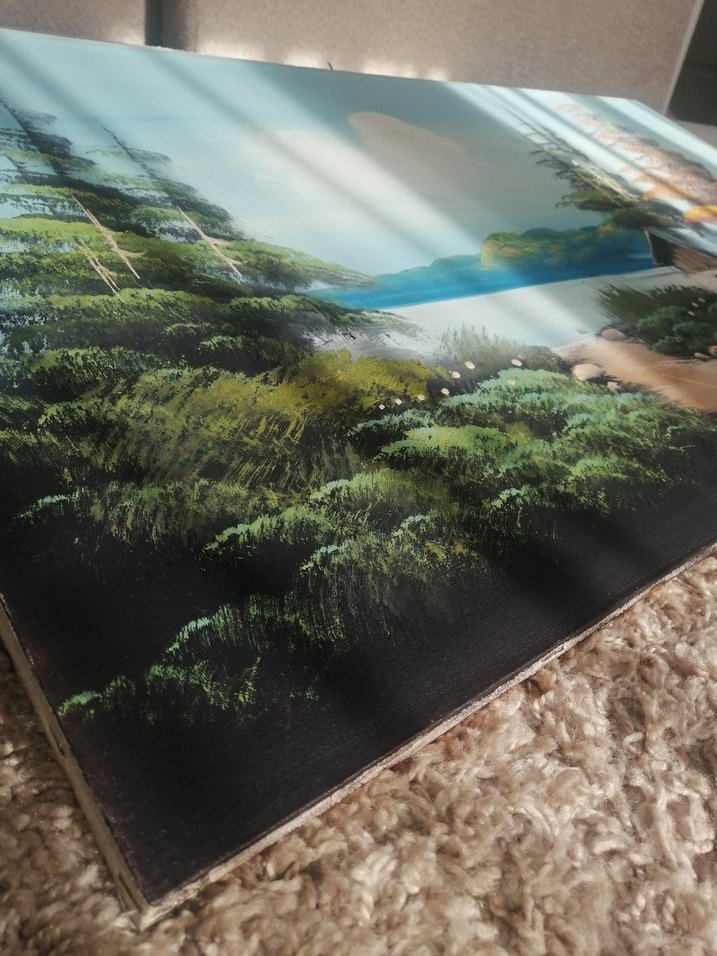 Renkli Doğa Manzarası Tablosu yağlı boya imzalı 50 yıllık resim - Görsel 2