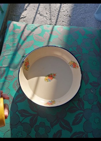 Diger Pastel Mavi Çiçekli Tabak vintage emaye