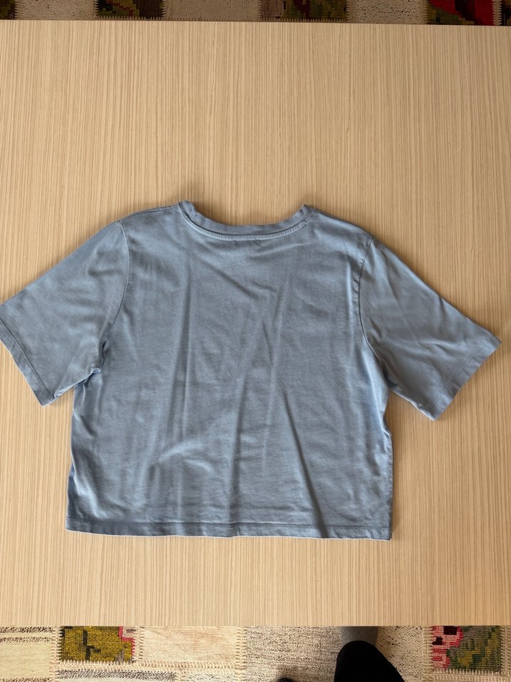 Kadın Mavi Kısa Kollu Basic Tişört - Görsel 2