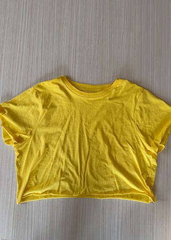 Sarı Basic Kısa Kollu Crop Tişört - Görsel 3