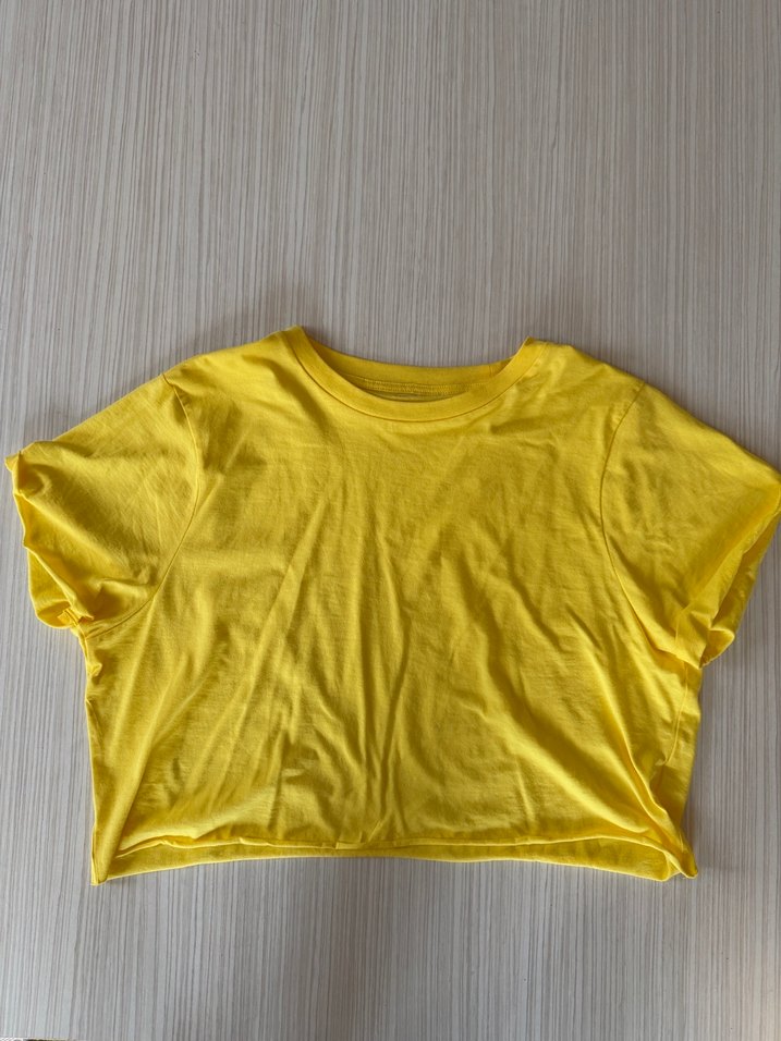 Sarı Basic Kısa Kollu Crop Tişört - Görsel 3