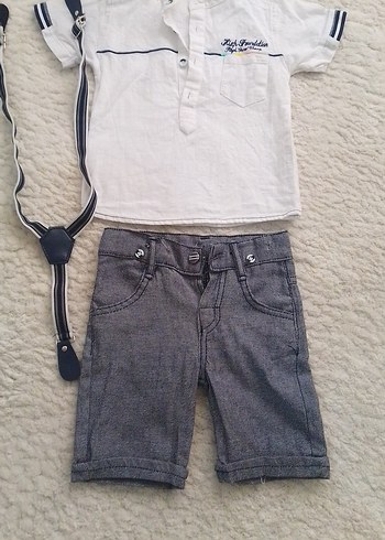 LC Waikiki Erkek Bebek Kemerli Gri Denim Şort Takımı