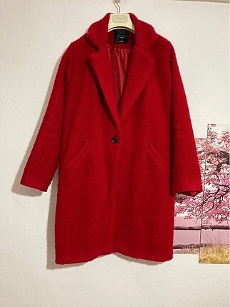 Zara Kırmızı Kaban / Palto / Kaşe / Peluş