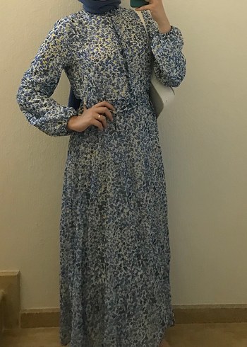 Mavi Bohem Uzun Kollu Pamuklu Elbise - Görsel 9