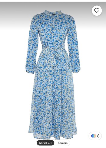 Mavi Bohem Uzun Kollu Pamuklu Elbise - Görsel 2