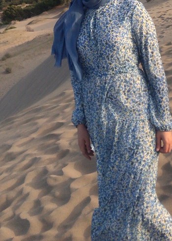 Mavi Bohem Uzun Kollu Pamuklu Elbise - Görsel 10