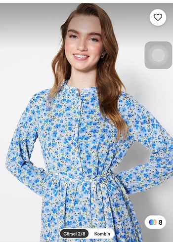 Mavi Bohem Uzun Kollu Pamuklu Elbise - Görsel 3