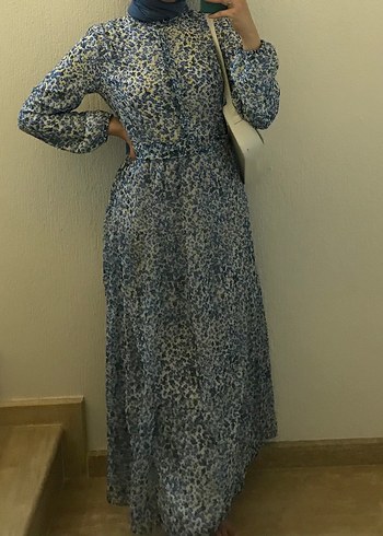 Mavi Bohem Uzun Kollu Pamuklu Elbise - Ana görsel