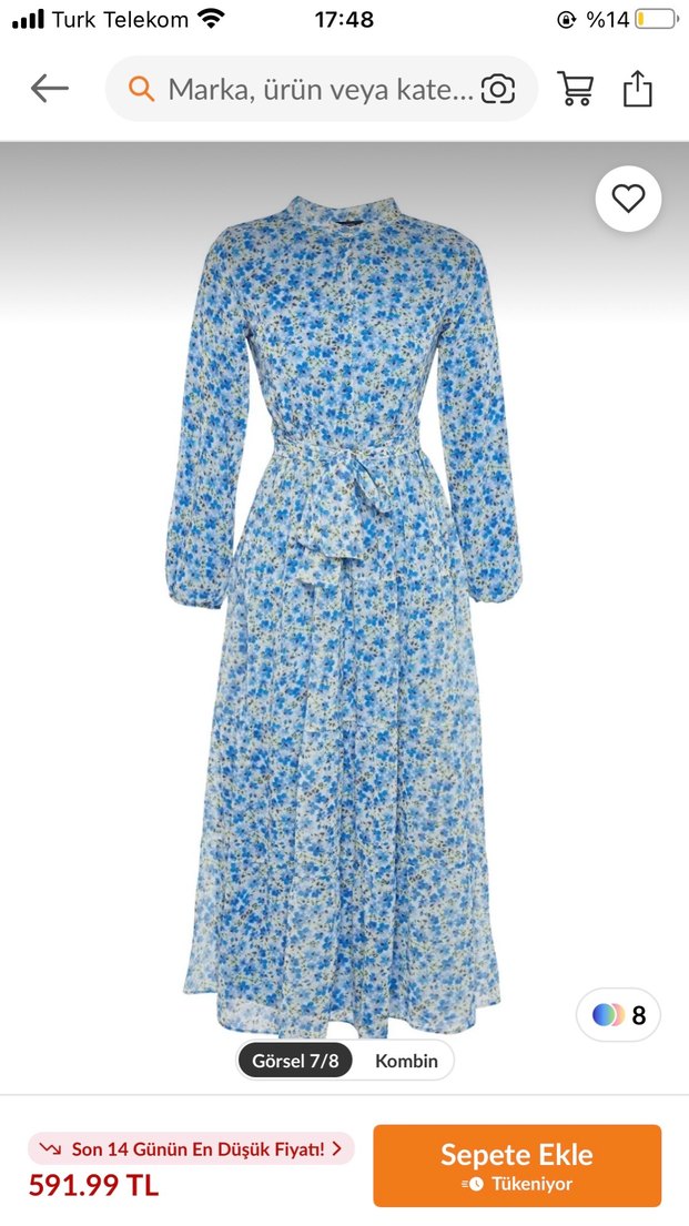 Mavi Bohem Uzun Kollu Pamuklu Elbise - Görsel 2