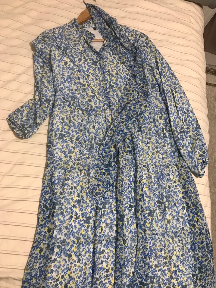 Mavi Bohem Uzun Kollu Pamuklu Elbise - Görsel 5