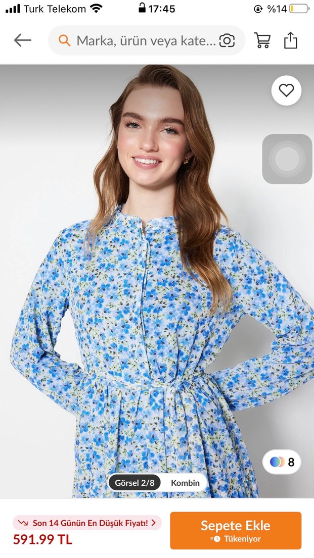 Mavi Bohem Uzun Kollu Pamuklu Elbise - Görsel 3