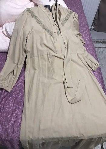 Bej Kemerli Uzun  Elbise - Görsel 3