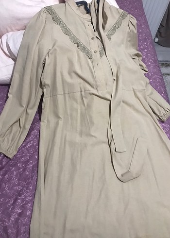 Bej Kemerli Uzun  Elbise - Görsel 4