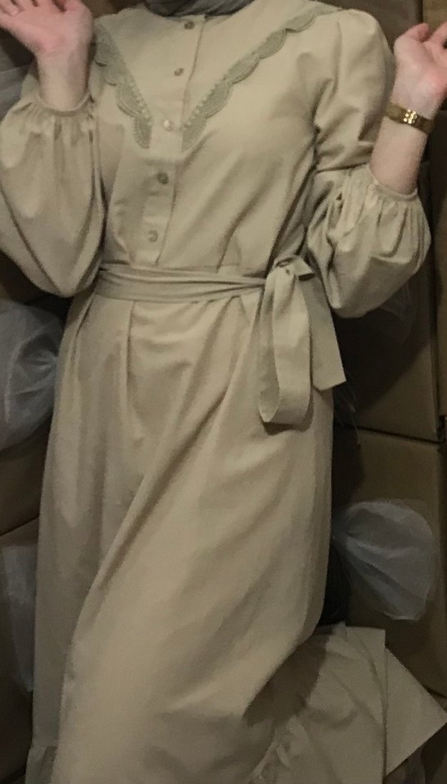 Bej Kemerli Uzun  Elbise - Görsel 2