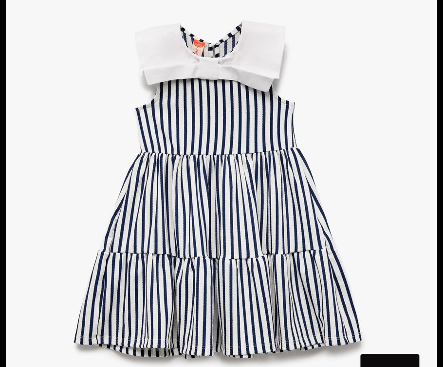 Kız Çocuk Çizgili Pilili Elbise - Görsel 3