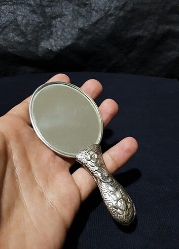  Beden beyaz Renk Vintage 900 Ayar Gümüş El Aynası