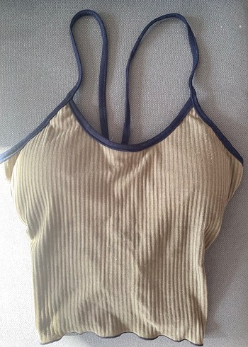 m Beden Haki Renkli İnce Askılı Kadın Crop Top