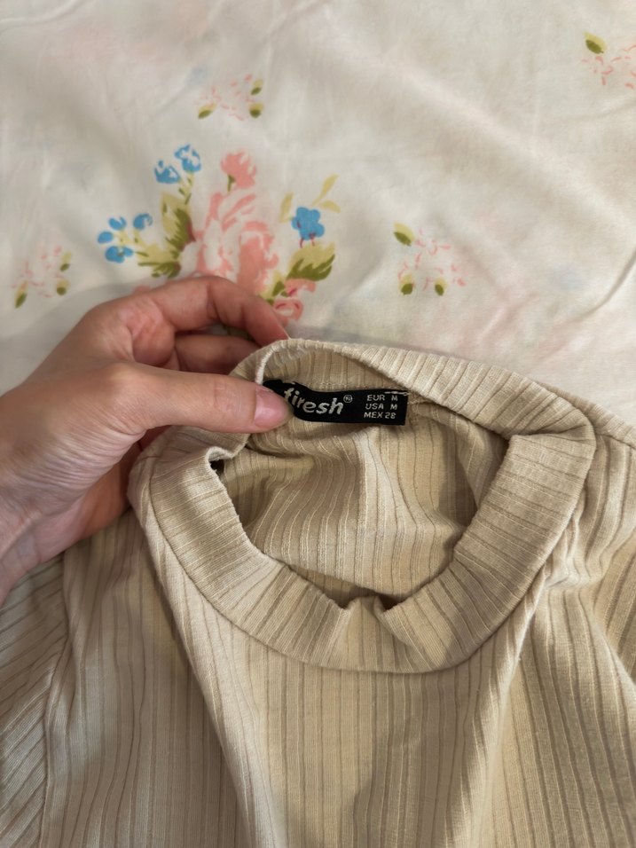 Bej Balıkçı Yaka Uzun Kollu Bluz - Görsel 2