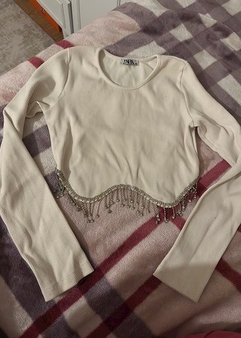 Zara Beyaz pul sallantılı Crop