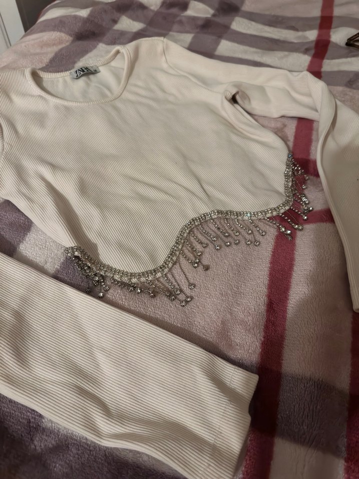 Zara Beyaz pul sallantılı Crop - Görsel 3