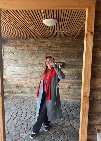 HM Gri Uzun Kesim Kadın Kaban - Görsel 2