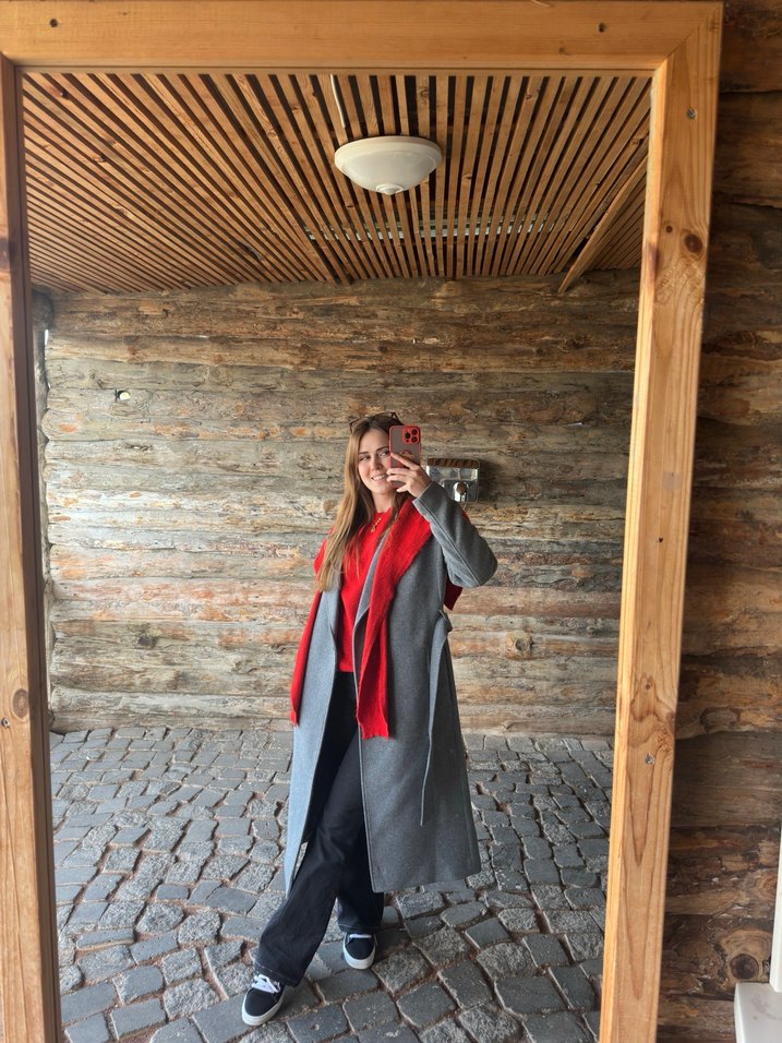 HM Gri Uzun Kesim Kadın Kaban - Görsel 2