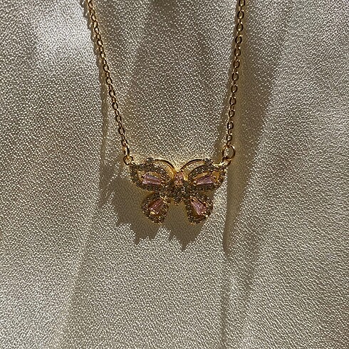 Gold Pembe Kelebek Kolye