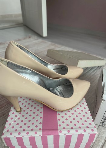 Pastel Pembe Rugan Stiletto Kadın Ayakkabı