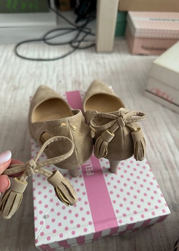 38 Beden camel Renk Bej Süet Stiletto Kadın Topuklu Ayakkabı